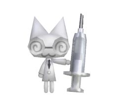 a white cat figurine next to a syringe on a white background