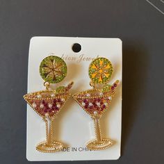 Brand New! Super Unique! Cheap Multicolor Novelty Earrings, Luxury Multicolor Statement Earrings, Multicolor Jeweled Clip-on Earrings As A Gift, Martini Earrings, Vintage Jeweled Multicolor Earrings, Earrings Color, Curvy Fashion, Martini, Women Jewelry