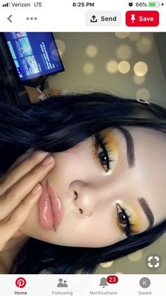 Yellow Under Eye Makeup, 2016 Makeup Looks, Makeup To Try, Shadow Eye Makeup, Make Up Designs, Yellow Eyeshadow, Face Beat