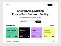 the landing page for life planning, making easy to turn dreams reality