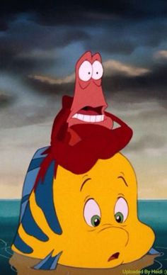 a cartoon character sitting on top of a fish in the water with an angry expression