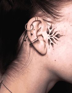 Ear Tattoo Design Images (Ear Ink Design Ideas) Dainty Face Tattoos For Women, Inner Ear Tattoo Ideas, Mandala Ear Tattoo, Ear Face Tattoo, Tattoo Ideas Ear, Ear Tattoos Women, Sideburn Tattoo Women