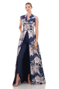 Maxi Jumpsuit, Jumpsuit Blue, Maxi Romper, Kay Unger, Pleated Bodice, Marine Blue, Stretch Crepe, Fashion Over 50, Fitted Skirt