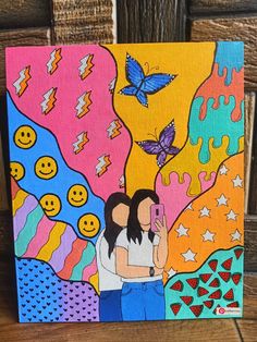 colourful bright happy bestfriend easy canvas painting art Friend Painting Ideas On Canvas, Painting Idea For Best Friend, Paintings For Bff, Canvas Painting For Friends Gifts, Paintings To Make For Your Best Friend, Mini Canvas For Best Friend, Friendship Day Canvas Painting, Paintings Of Friends, Canvas Painting Birthday Gift