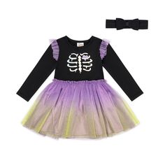 She's sure to love this adorable Halloween Tutu Dress from Joyful Moments. Plus, it comes with a matching headband!She's sure to love this adorable Halloween Tutu Dress from Joyful Moments. Plus, it comes with a matching headband! Click on the BABY PRODUCTS & CLOTHES GUIDE to find everything you need to keep your baby healthy and happy!FEATURES Scoopneck Long sleeves Elastic waistband Raw edge hem Knee length Skater silhouette Comes with a matching headbandFABRIC & CARE Dress Body: Polyester, sp Pink Tutu Dress For Halloween Party, Spooky One First Birthday Girl Outfit, Pink Halloween Tutu Party Dress, Halloween Tutu Dress, Bat Dress Toddler, Clothes Guide, Halloween Tutu, Spandex Dress, Body Dress