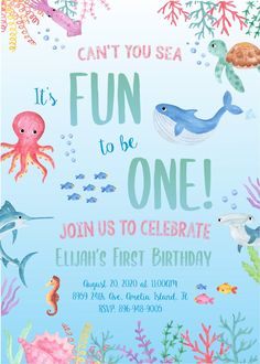 an under the sea birthday party card