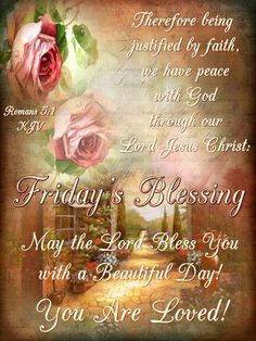 a card with roses on it saying, friday's blessing