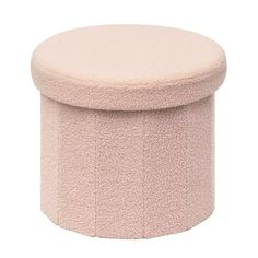 a round ottoman with a pink cover on it's sides and a white background