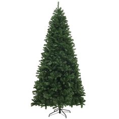 a green christmas tree on a stand with no leaves or branches in front of a white background