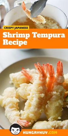 shrimp tempura recipe on a white plate with chopsticks in the middle