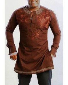 African Clothing -Cute Embroidered Native Design For Men.. http://dabonke.blogspot.com/2015/05/african-clothing-cute-embroidered.html African Style Clothing, Style Africain, Kaftan Designs, Ghanaian Fashion, Naija Fashion, African Men Fashion