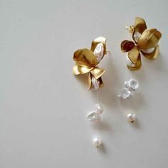 Vintage pearl flower drop earrings - The Chubby Paw Wedding Dress Earrings, Flower Pearl Earrings, Bridal Pearl Earrings, Pearl Drop Earrings Bridal, Bridal Statement Earrings, 2025 Wedding, Flower Dangle Earrings, Flower Drop Earrings, Gold Bridal Earrings