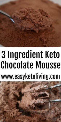 chocolate mousse in a bowl with the words 3 ingredient keto chocolate mousse