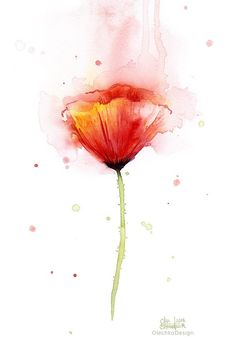 a watercolor painting of a single red flower