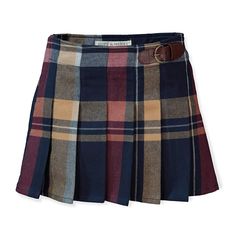 Pleated Skirt with Buckle Detail | Hope & Henry Girl Skirt With Buckle, Freetime Activities, Herringbone Fabric, Wide Waist, Your Girl, Mode Inspo, Plaid Skirt, 가을 패션, Leather Buckle