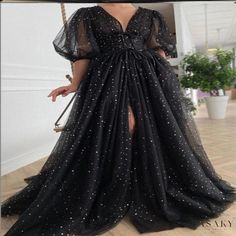 Lasaky - Sparkling Bubble Sleeve Neckline and Large Skirt Fairy Evening Dress for Wedding Prom Dresses Sparkly, 파티 드레스, Long Prom Gowns, Evening Gowns Elegant, A Line Prom Dresses, فستان سهرة, Glamorous Wedding, Prom Dresses With Sleeves, Tulle Prom Dress