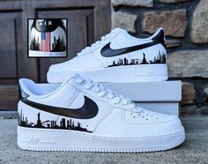 Painted Air Force 1, Air Force 1 Sneakers, Nike Air Force 1s, City Skylines, Sneakers Athletic, On Air, Work Ideas, City Skyline, Nike Air Force 1