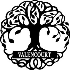 the valencourt logo is shown in black and white, with a tree on it