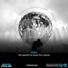 a man standing in front of a globe with the words sara we aged to keep this casual