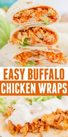 easy buffalo chicken wraps stacked on top of each other