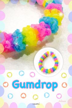 the gumdrop bracelet is next to a button with it's name on it