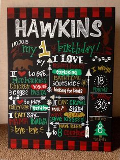 a black and red sign with the words hawks birthday written in white lettering on it