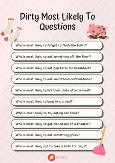 the dirty most likely to questions are in this info sheet, which shows what they mean