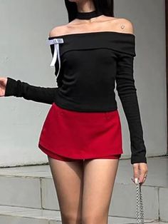 ⚡Buy 2023 Contrast Bow Decor Off Shoulder Long Sleeve Tee Red M under $16.00 in Tops&Tees at AnotherChill.com Online. Style: Casual/Street/Vintage/Sweet/Y2K/Sexy. Fabric Content: Polyester. Fit Type: Slim Fit. Neckline: Off the Shoulder. Sleeve Length: Long Sleeve. Stylish Design: The off shoulder design of this long sleeve tee adds a sexy and chic touch, perfect for those looking to make a fashion statement.. Sweet Bow Detail: The contrast bow decor at the front adds a sweet and girlish charm t Trendy Stretch Red Tops, Trendy Red Stretch Tops, Stretch Red Tops For Spring, Red Stretch Tops For Spring, Stretch Red Top For Spring, Red Stretch T-shirt For Fall, Chic Red Cotton Tops, Chic Red Stretch Tops, Red Off Shoulder Top