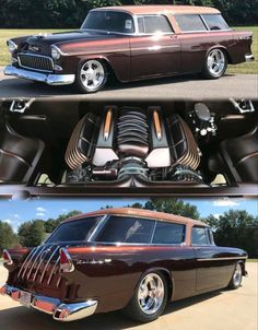 an old car is shown in three different pictures