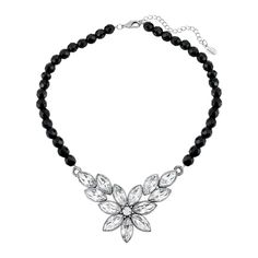 Swarovski Crystal Element Flower & Black Glass Beaded Necklace 15 - 18 Inch Adjustable 1928 Jewelry, Vintage Inspired Jewelry, Flower Black, Black Bead Necklace, Necklace Online, Crystal Flower, Glass Bead Necklace, Adjustable Necklace, Jewelry Companies