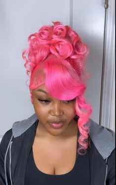 Pink Frontal Ponytail, Pink Updo, Hairstyles Design, Frontal Wig Hairstyles, Creative Hair Color, Birthday Hairstyles, Hairstyle Inspo, Dyed Natural Hair, Protective Hairstyles Braids