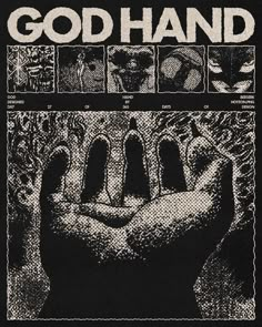 an old black and white poster with the words god hand