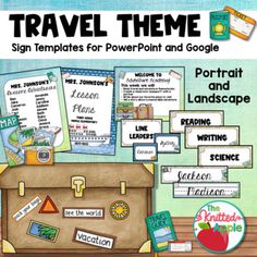 travel theme sign templates for powerpoint and google doc's with pictures on it