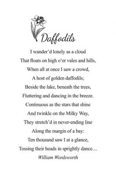 a poem written in black and white with flowers on the page, which reads daffodils