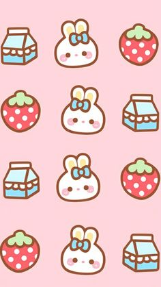 some cute little food items on a pink background