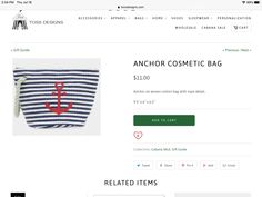 an anchor cosmetic bag is on the shop page