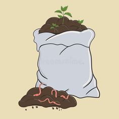 a bag full of dirt with a plant growing out of it royalty illustration stock illustration