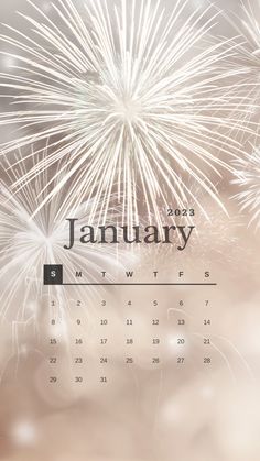 a calendar with fireworks in the background