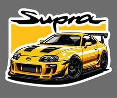 a yellow sports car with the word supr on it