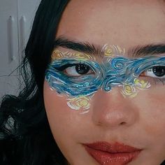 Van Gogh Halloween Costume, Van Gogh Makeup, Van Gogh Costume, Starry Night Makeup, Painting Costume, Eye Reference, Painting Makeup, Cute Eye Makeup, Face Art Makeup