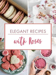 the collage shows different types of desserts and pastries with roses on them