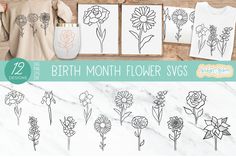 the birth month flower svg bundle includes flowers and stencils to make your own designs