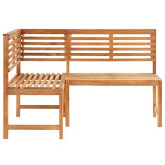 a wooden bench and chair sitting next to each other