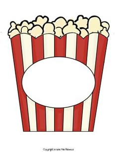 a red and white striped bag of popcorn with a blank sign in the middle for your own text