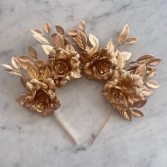 Beautiful gold flower leaf head band.  Great for brides, Grecian or a boho theme. On a super comfy Alice band. Marie Antoinette Hair, Bridal Crown Tiara, Flower Hair Band, Crown Tiara, Wedding Fascinators, Leaf Flower, Boho Theme, Alice Band, Flower Leaf