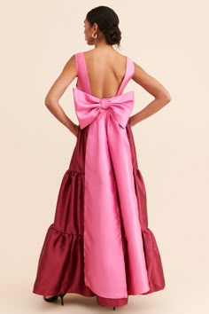 Rent Colorblock Bow Maxi Dress from Nuuly. Pick 6 items for $98/month. Free shipping + returns. Pink And Red Family Photo Outfits, Giant Bow Dress, Bright Wedding Guest Dress, Formal Summer Wedding Guest Dress, Pastel Wedding Guest Dress, Garden Formal Wedding Attire Guest, Garden Party Bridesmaid Dress, Rehearsal Dinner Dress For Guest, Long Dresses Formal