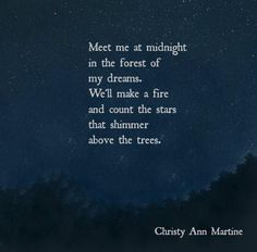 a poem written in white on a dark background with trees and stars above the trees