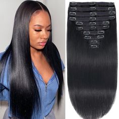 PRICES MAY VARY. ★Hair Material: Our Straight Human Hair Clip in Hair Extensions are 100% unprocessed Brazilian human hair, high quality ,clean,no shedding & no tangle,soft, healthy, natural, no chemistry,easy to be dyed,can be curled and restyled, comb easily, easy to wash and care,We choose high quality hair which was cut off from young ladies directly. ★Hair type: 150g(5.3 oz）/ 10 pieces / 24 clips per set. Straight hair clip ins extensions Available from 12 inches to 26 inches. According to Hair Clip Ins Extensions, Clip In Hair Extensions For Black Women, Hair Clip Ins, Hair Extensions For Black Women, Extensions For Black Women, Real Human Hair Extensions, Human Hair Clip Ins, Natural Black Women, Hair Volume