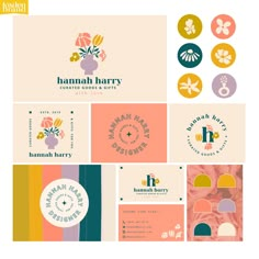 the logo and business cards for hannah harry's flower shop, which has been designed by