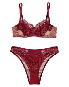 The Farina balconette bra is a sultry, lace-up style with serious sex appeal. The striking dark red color is perfect for those who want a bold and confident lingerie look. (Available in plus-sizes 38DD-46DDD.) Push Bra, Floral Bra, Brazilian Cut, Rose Lace, Crochet Halter Tops, Adore Me, Red Lingerie, Balconette Bra, Purple Lace